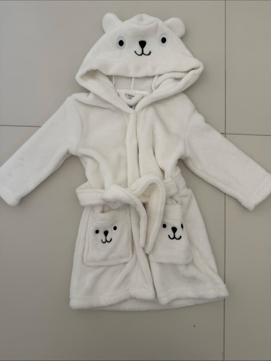 White Bear Hooded Robe 12-18M