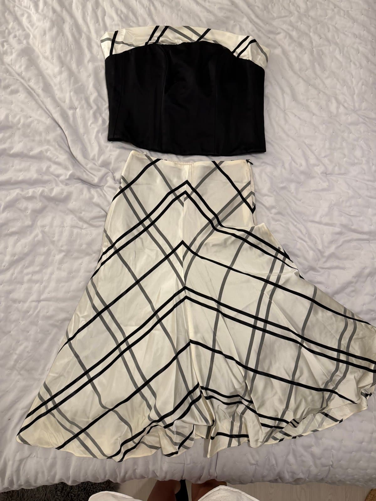 Vintage Black & Ivory Plaid Corset Top & Tulle Maxi Skirt Two-Piece Set thumbnail 3