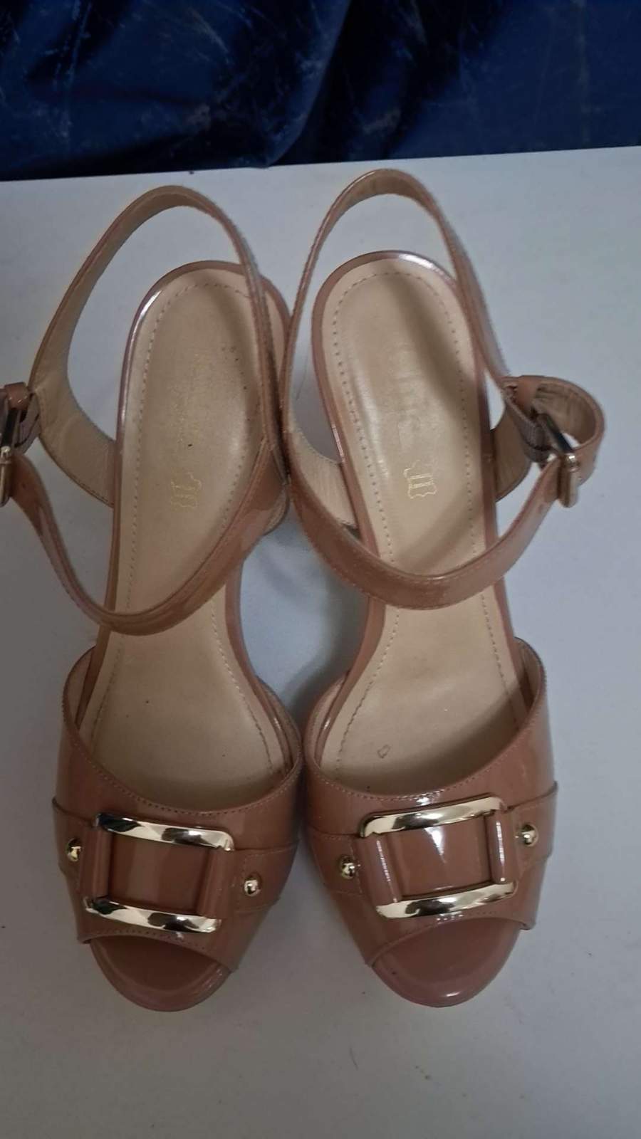 Nude Patent Peep-Toe Heels