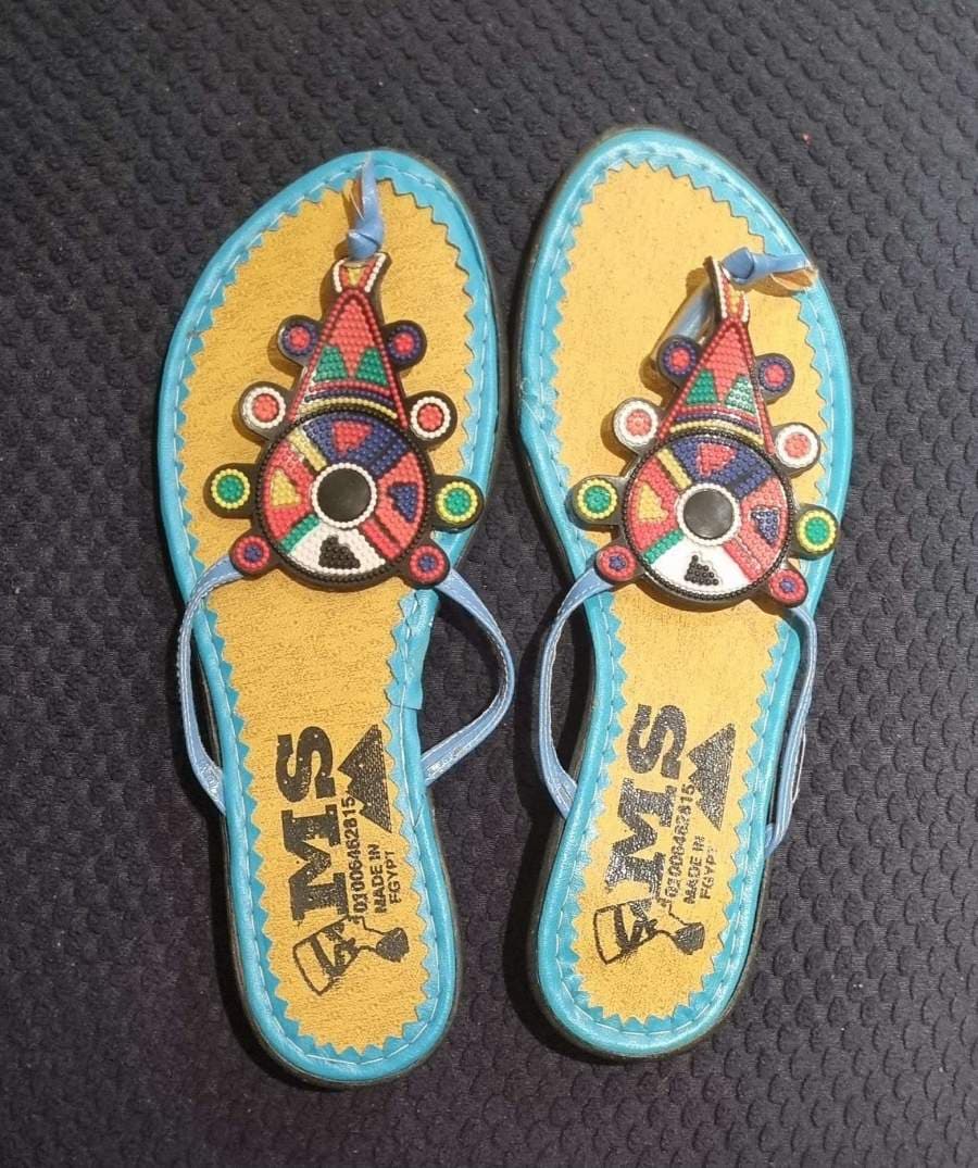 Womens Handmade Beaded Sandals – Size EU 37 – Blue thumbnail 7