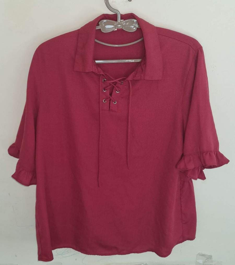 Reo - Burgundy Lace-Up Blouse