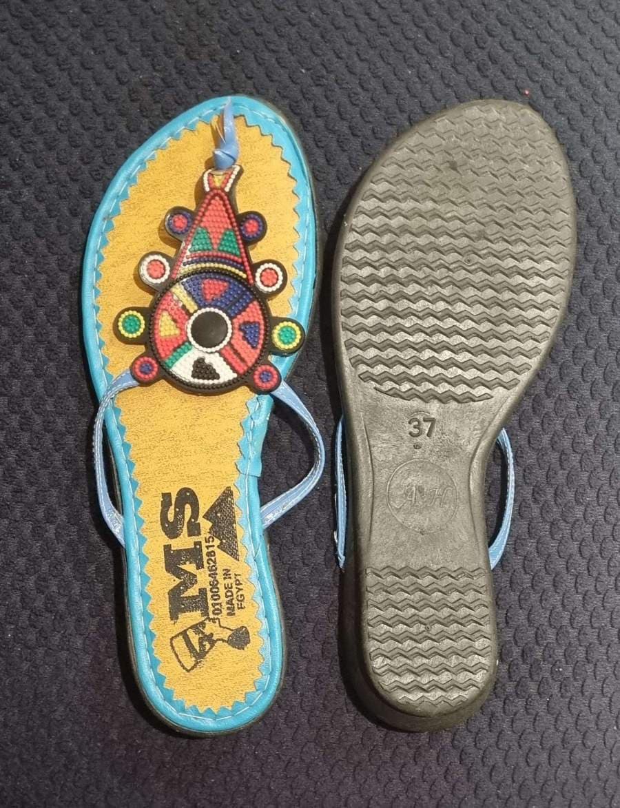 Womens Handmade Beaded Sandals – Size EU 37 – Blue thumbnail 6