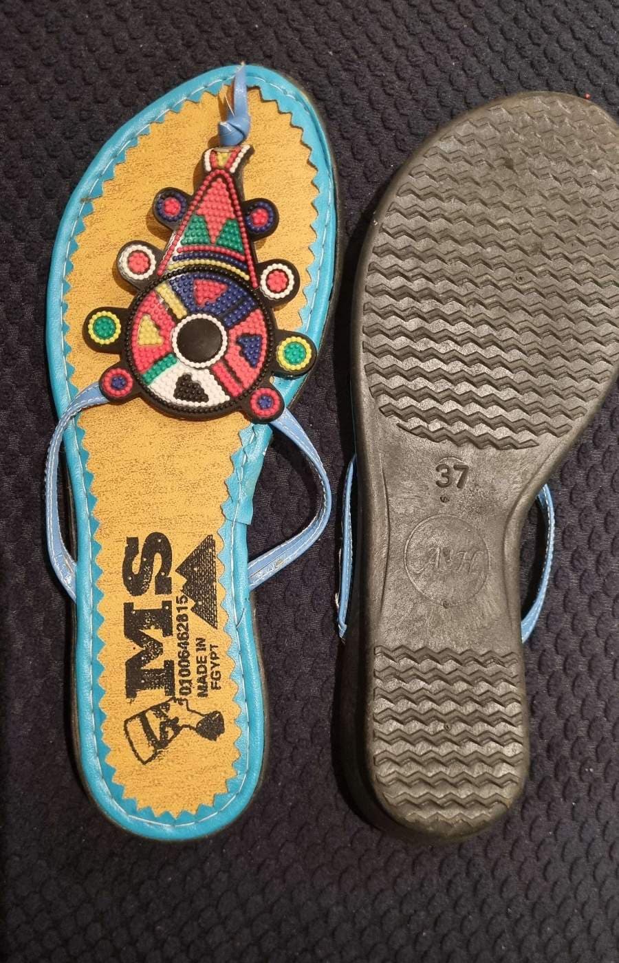 Womens Handmade Beaded Sandals – Size EU 37 – Blue thumbnail 5