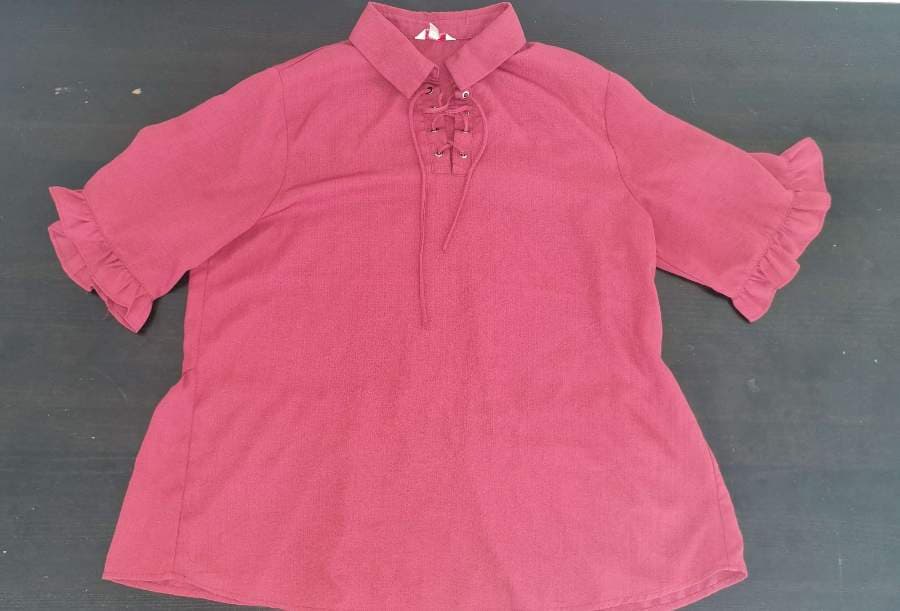Reo - Burgundy Lace-Up Blouse thumbnail 2