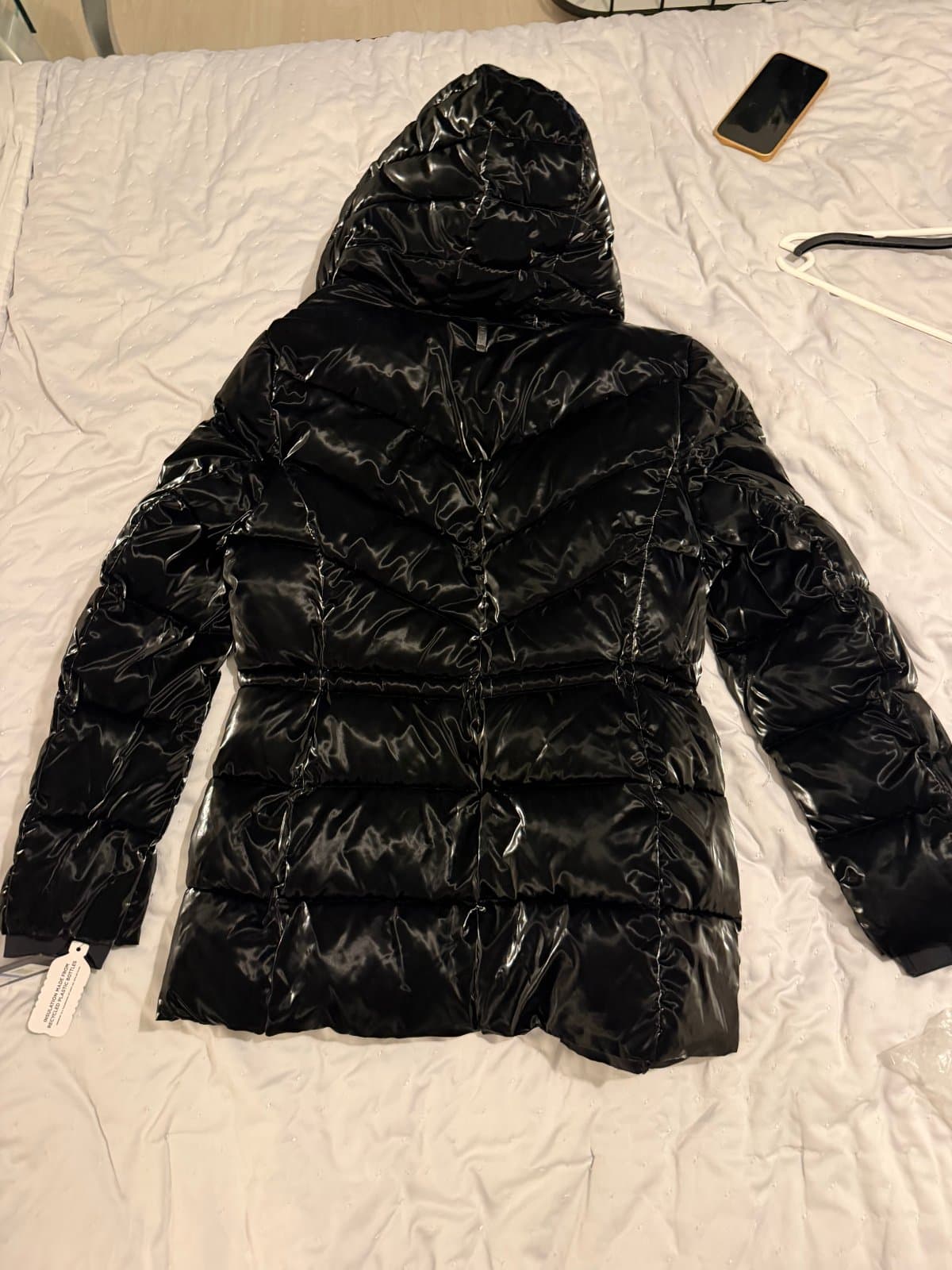 DKNY Black High-Shine Hooded Puffer Coat – Water Resistant – XL thumbnail 3