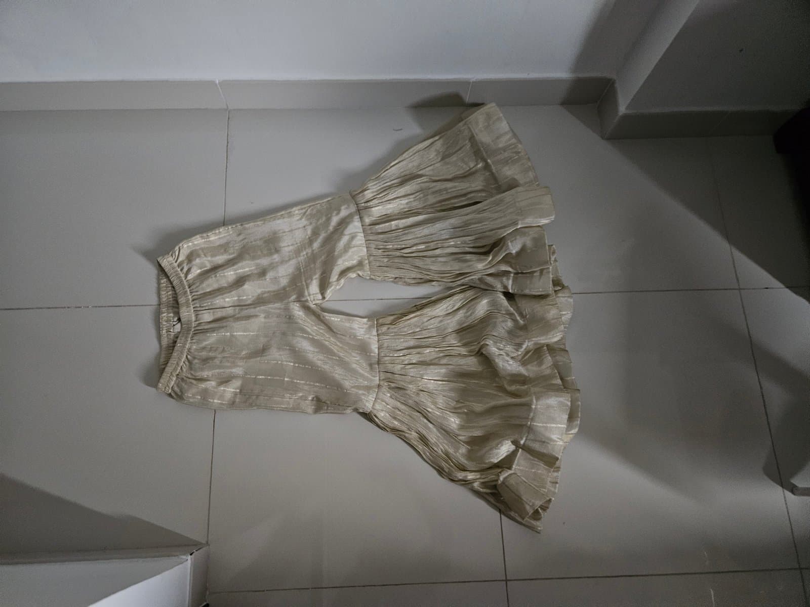Cream Ruffled Wide-Leg