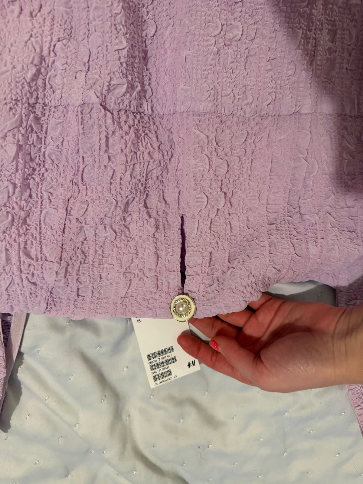 H&M Lilac Textured Mini Dress with Statement Sleeves – UK 16 – Brand New with Tags thumbnail 3