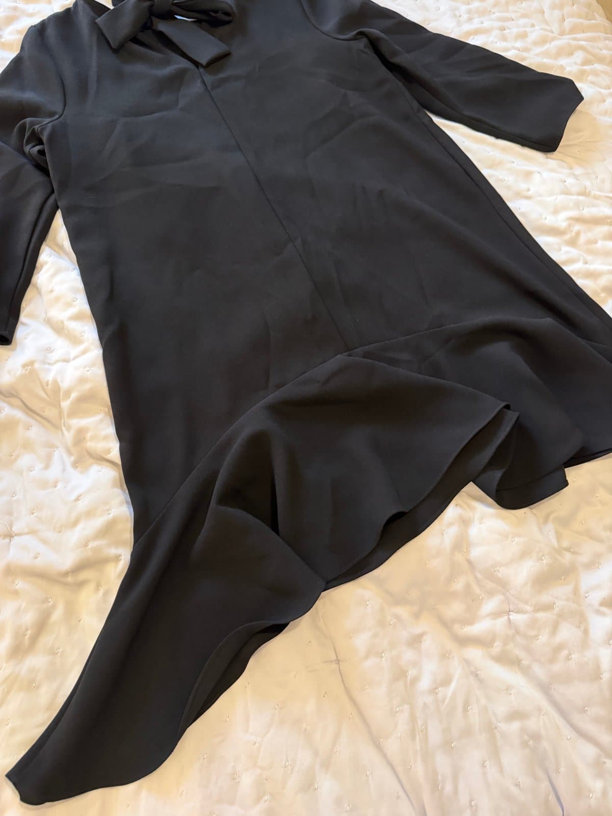 River Island black tie-neck dress, size UK 12. thumbnail 2