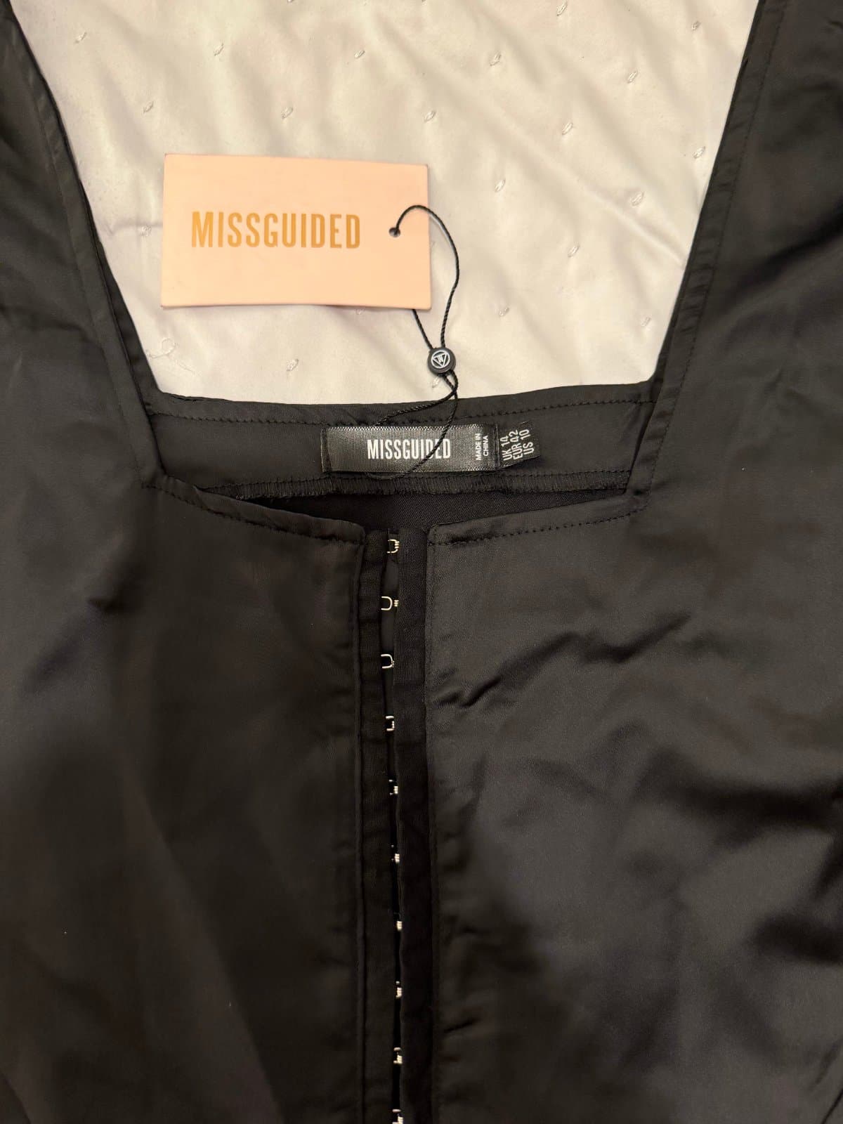Missguided Black Satin Corset Top with Sheer Sleeves – Size 12 🖤 thumbnail 2