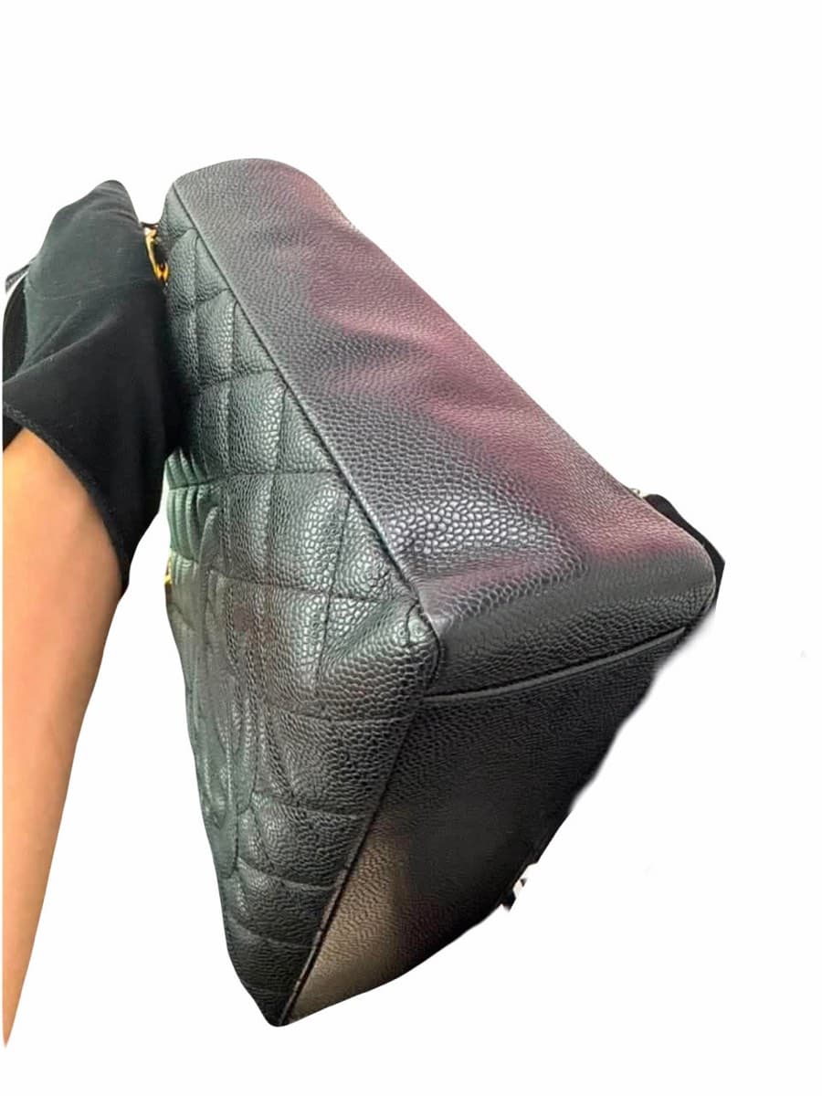 Chanel Petite Shopping Tote (PST) in black quilted caviar leather. thumbnail 4