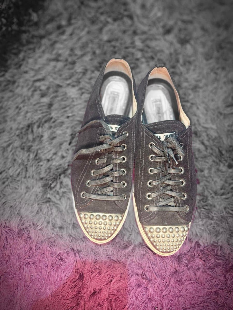 Miu Miu Studded Canvas Sneakers