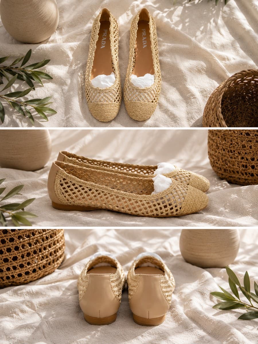 Prada Woven Raffia Flats thumbnail 2