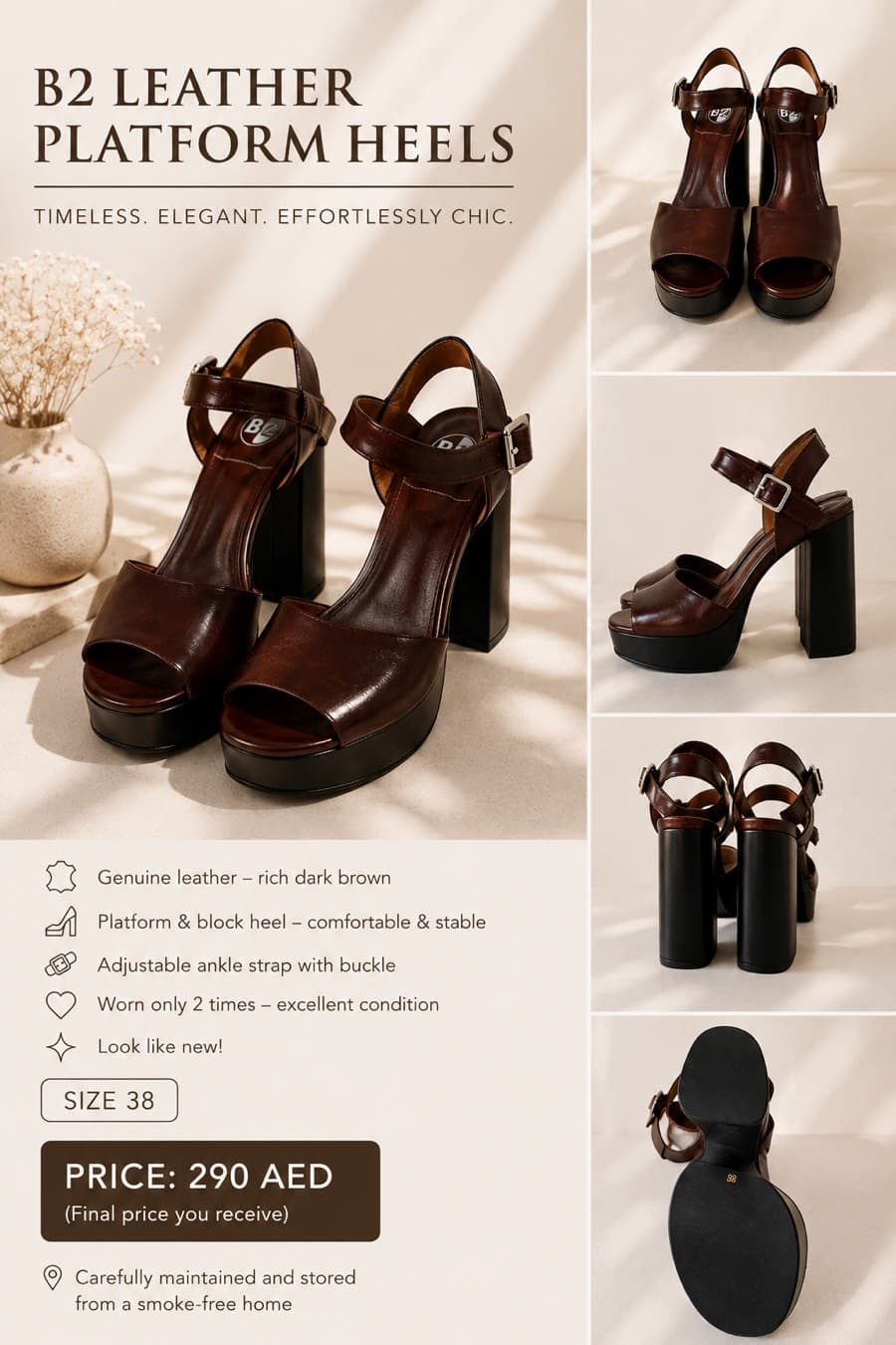 B2 Brown Leather Platform Sandals thumbnail 3