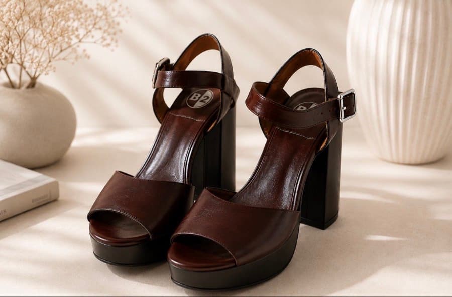 B2 Brown Leather Platform Sandals