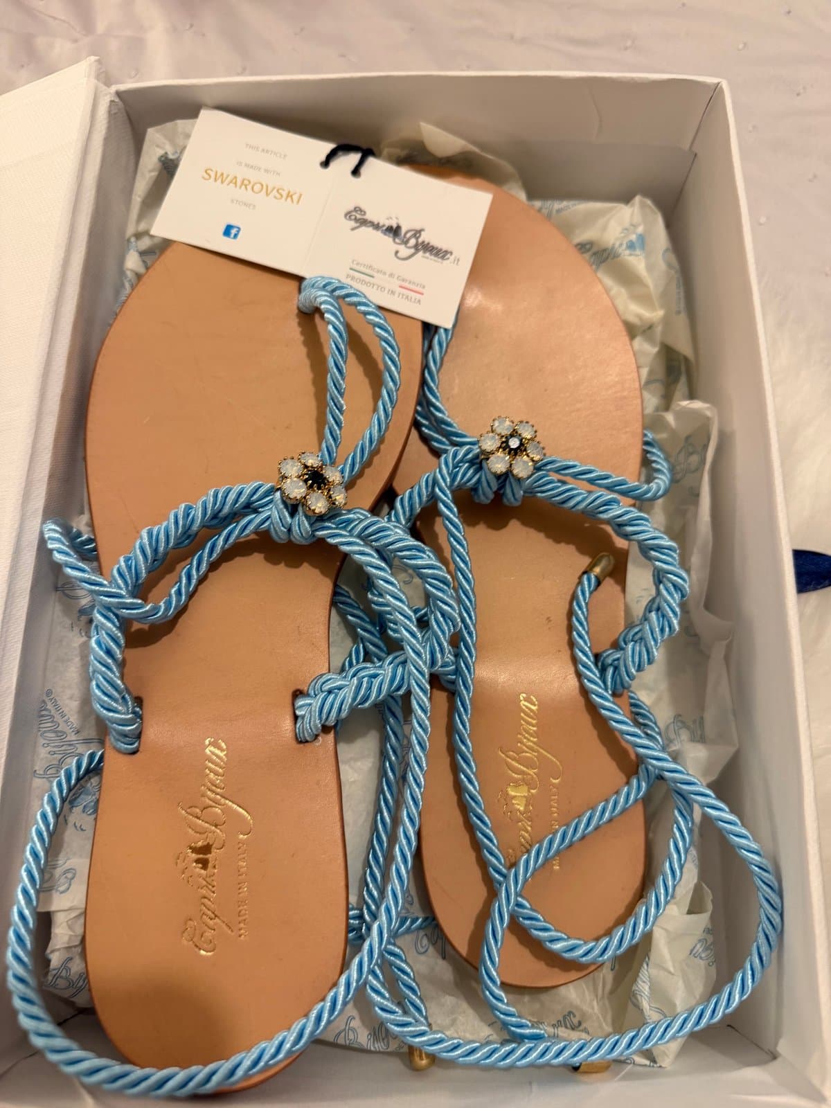 Capri Bijoux Swarovski Crystal Blue Rope Sandals – Made in Italy – Size 39 thumbnail 2