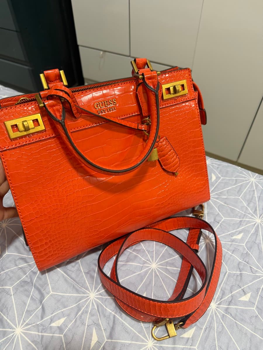 Guess Croc-Embossed Satchel Bag thumbnail 5