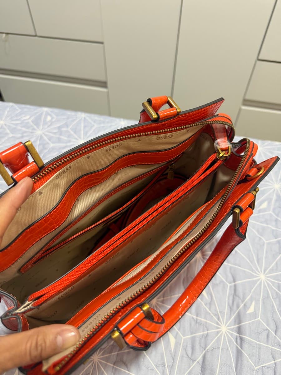 Guess Croc-Embossed Satchel Bag thumbnail 4