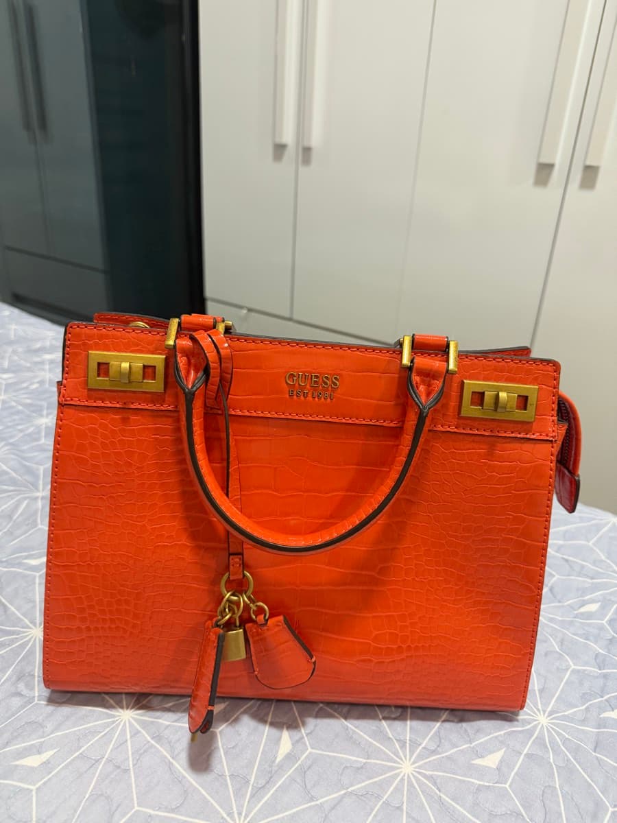 Guess Croc-Embossed Satchel Bag thumbnail 3