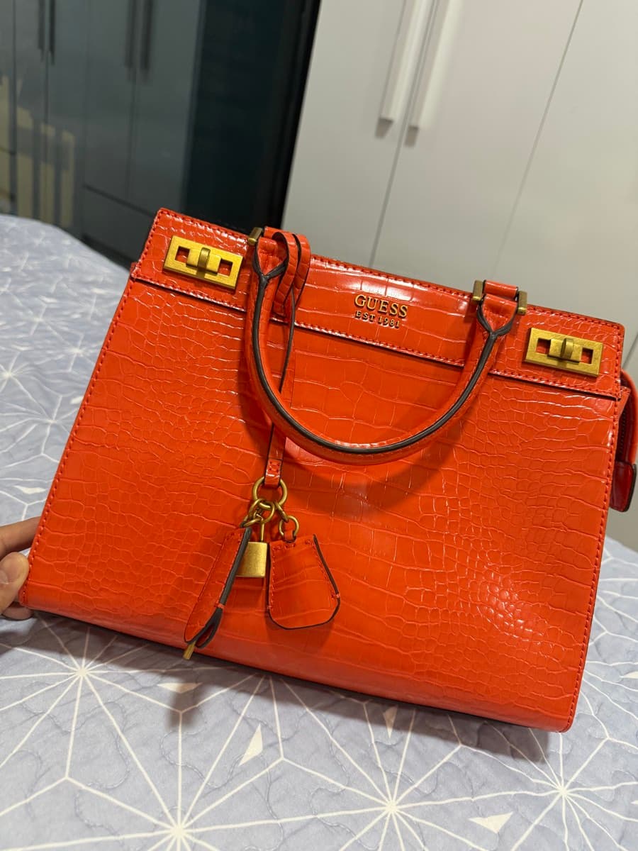 Guess Croc-Embossed Satchel Bag thumbnail 2