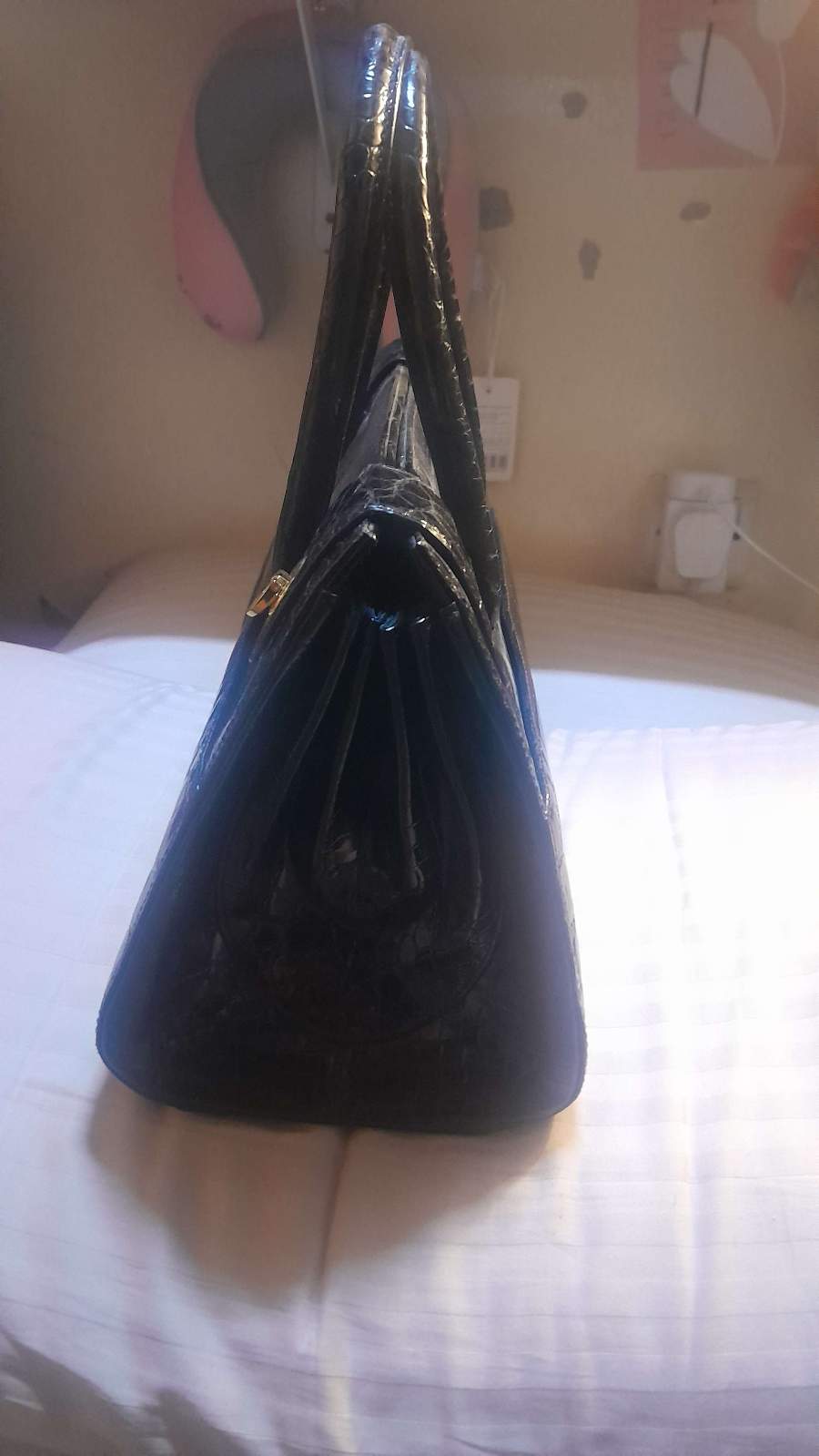 Black Croc-Embossed Top Handle Bag thumbnail 3