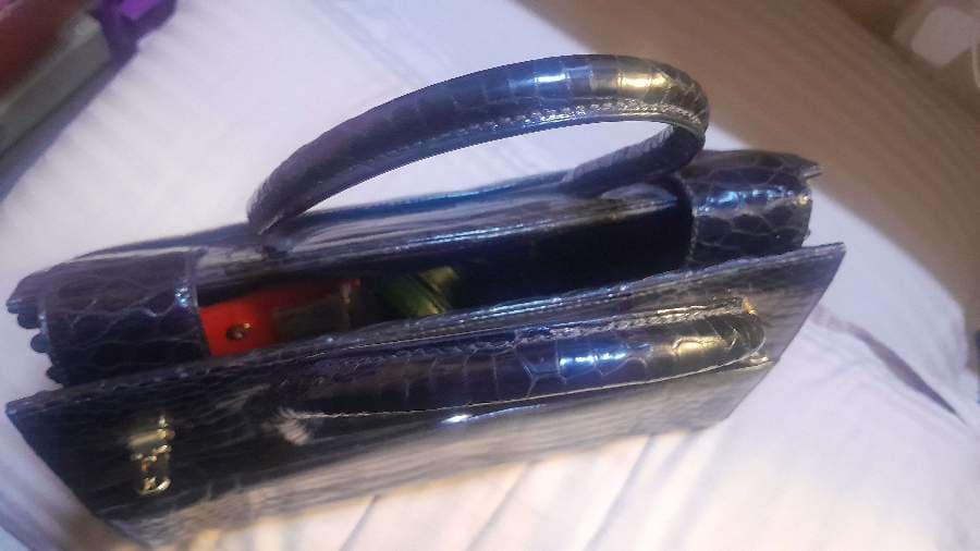 Black Croc-Embossed Top Handle Bag thumbnail 4
