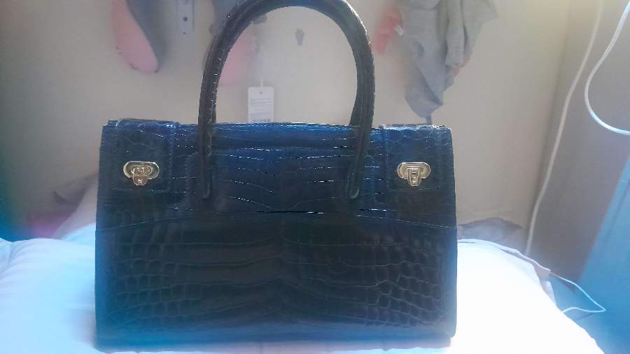 Black Croc-Embossed Top Handle Bag thumbnail 2