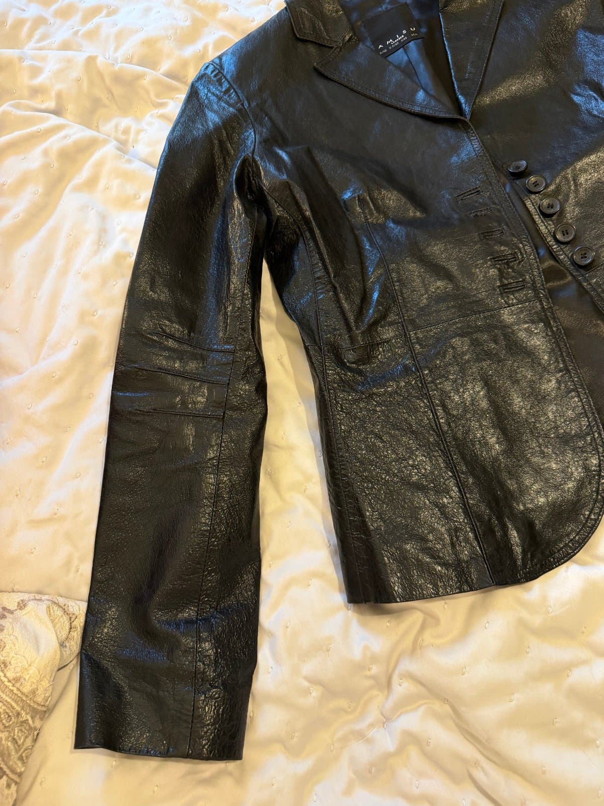 AMISU Genuine Leather Jacket – Black – Cute Fitted Blazer Style thumbnail 6