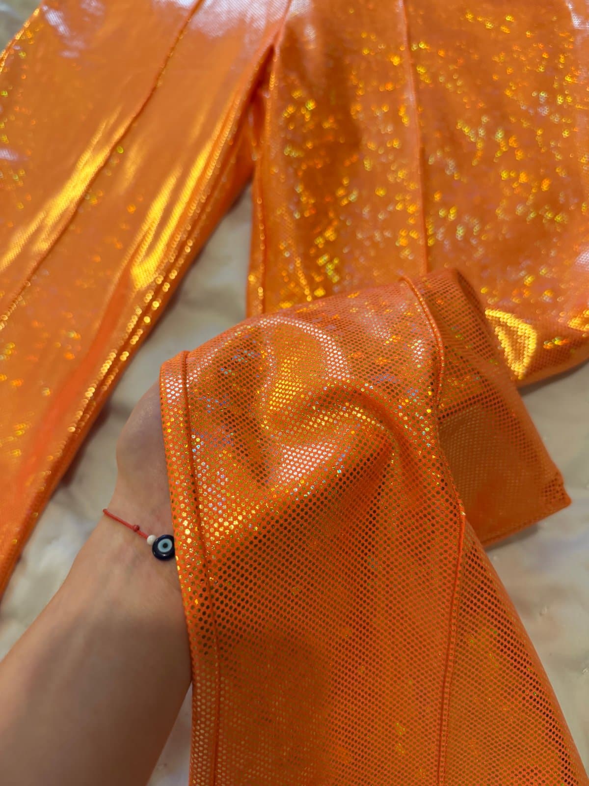 Unique Saks Potts Orange Holographic Metallic Flared Trousers thumbnail 2