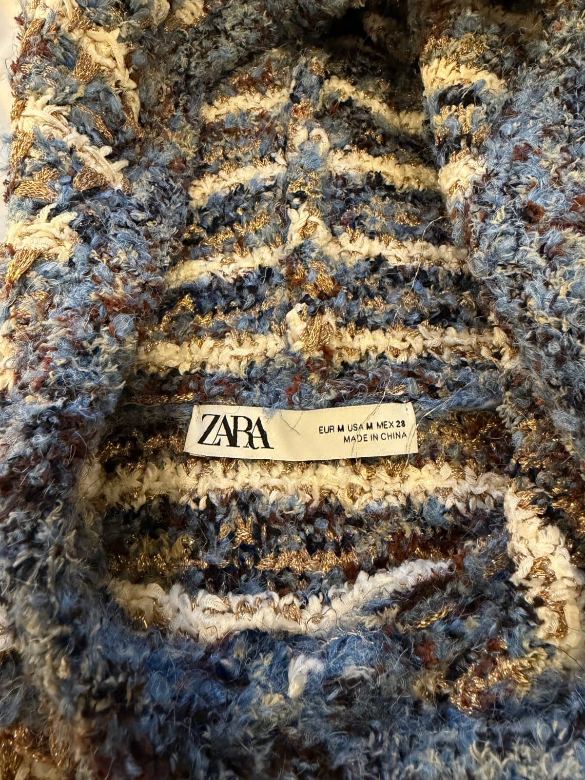 Zara Blue & Gold Textured Knit Co-Ord – Hoodie & Midi Skirt ✨💙 thumbnail 3
