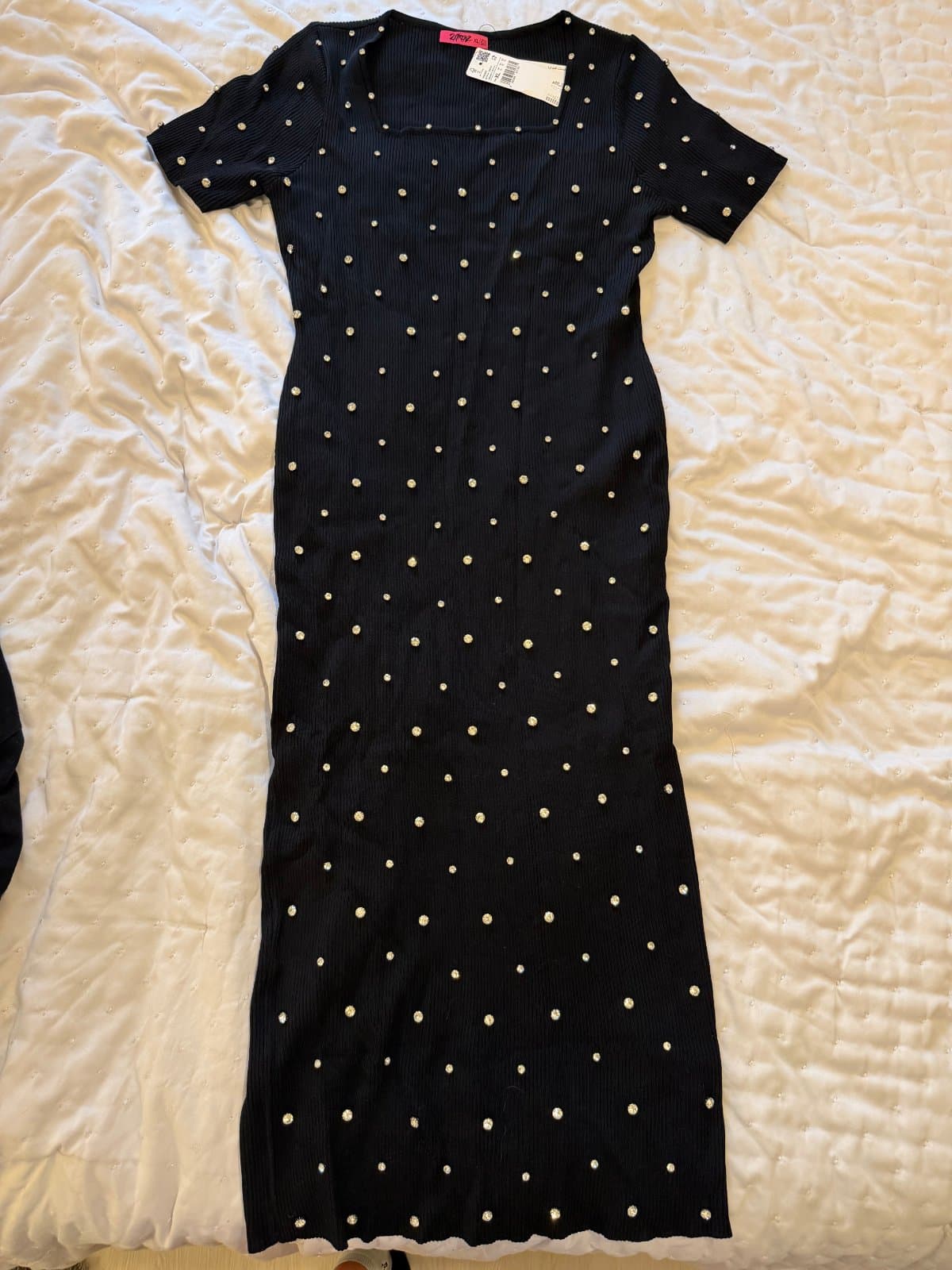Black Ribbed Midi Dress with Crystal Embellishments – Size XL thumbnail 2