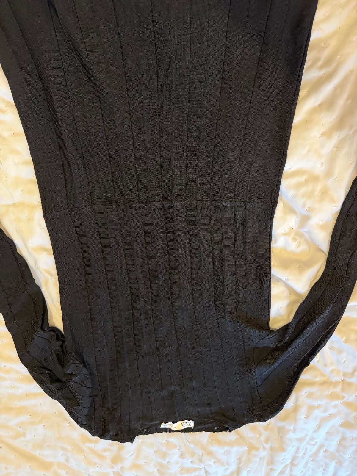 ZARA Black Ribbed Maxi Dress | Long Sleeve | Size L | Elegant Stretch Fit thumbnail 2