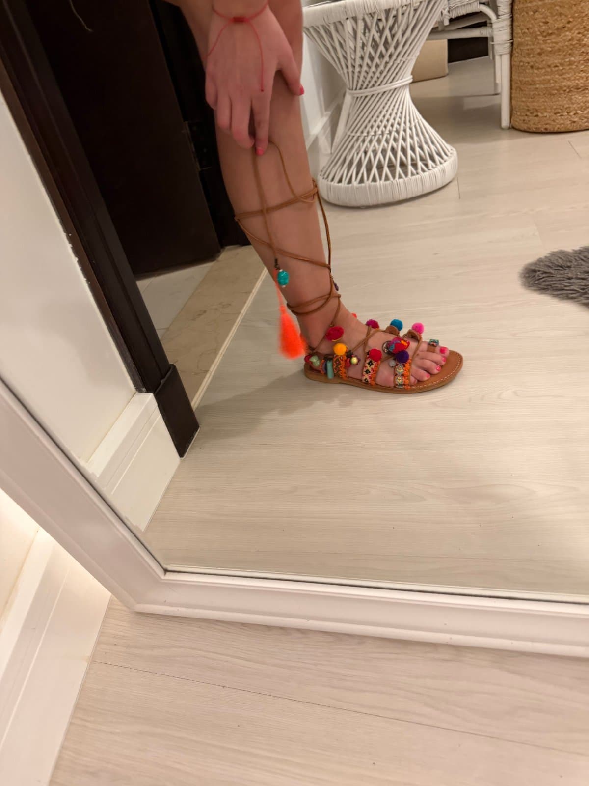 Elina Linardaki Multicolour Pom Pom Lace-Up Sandals – Size 38 – Made in Greece thumbnail 3