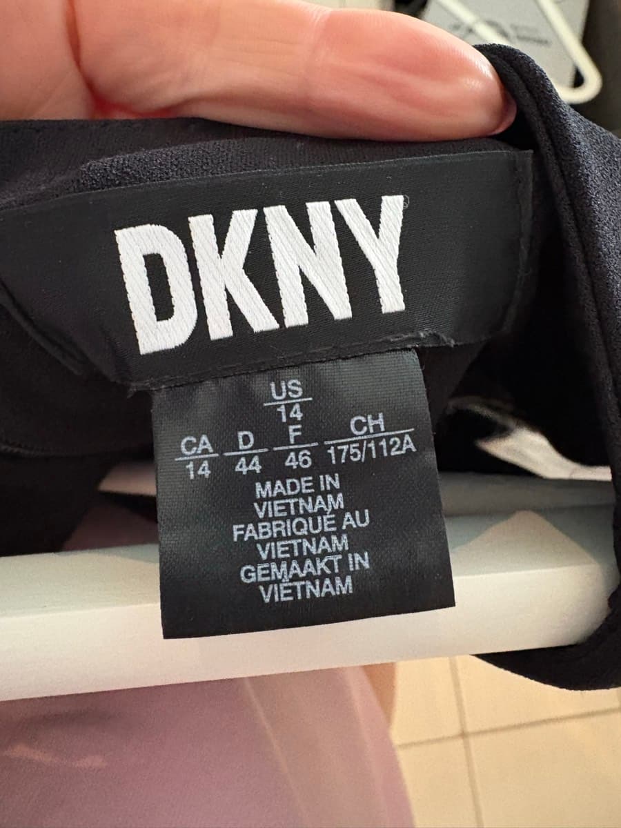 DKNY dress black with white sleeves and gold logo belt thumbnail 3