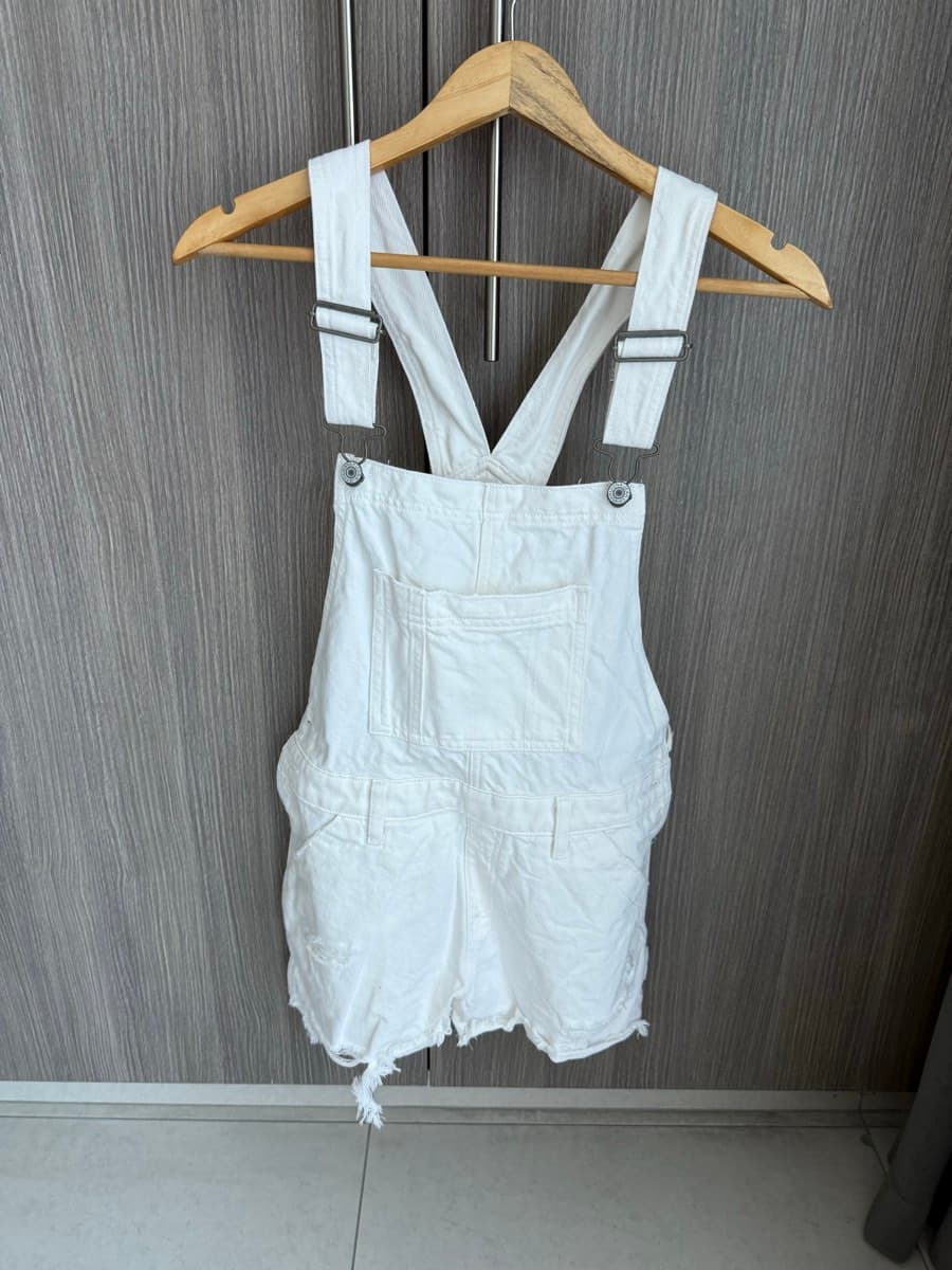 White Denim Overalls Shorts