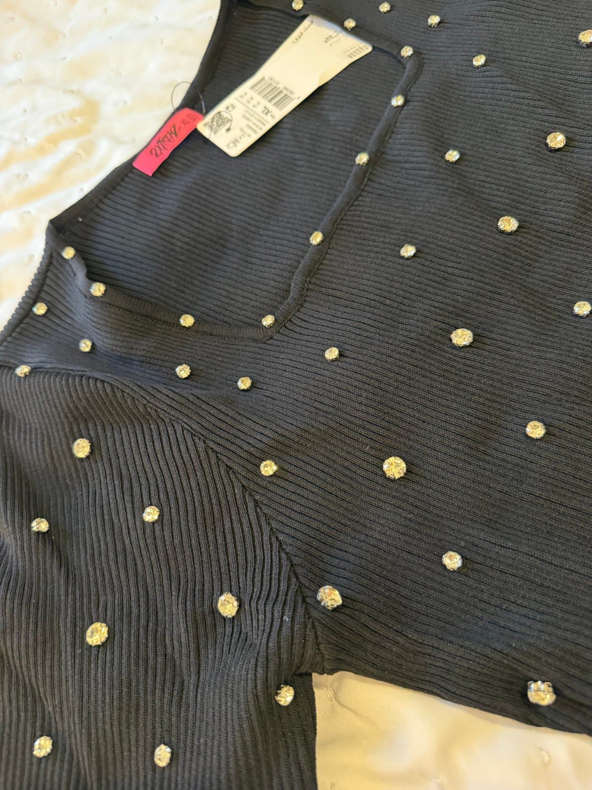 Black Ribbed Midi Dress with Crystal Embellishments – Size XL thumbnail 5