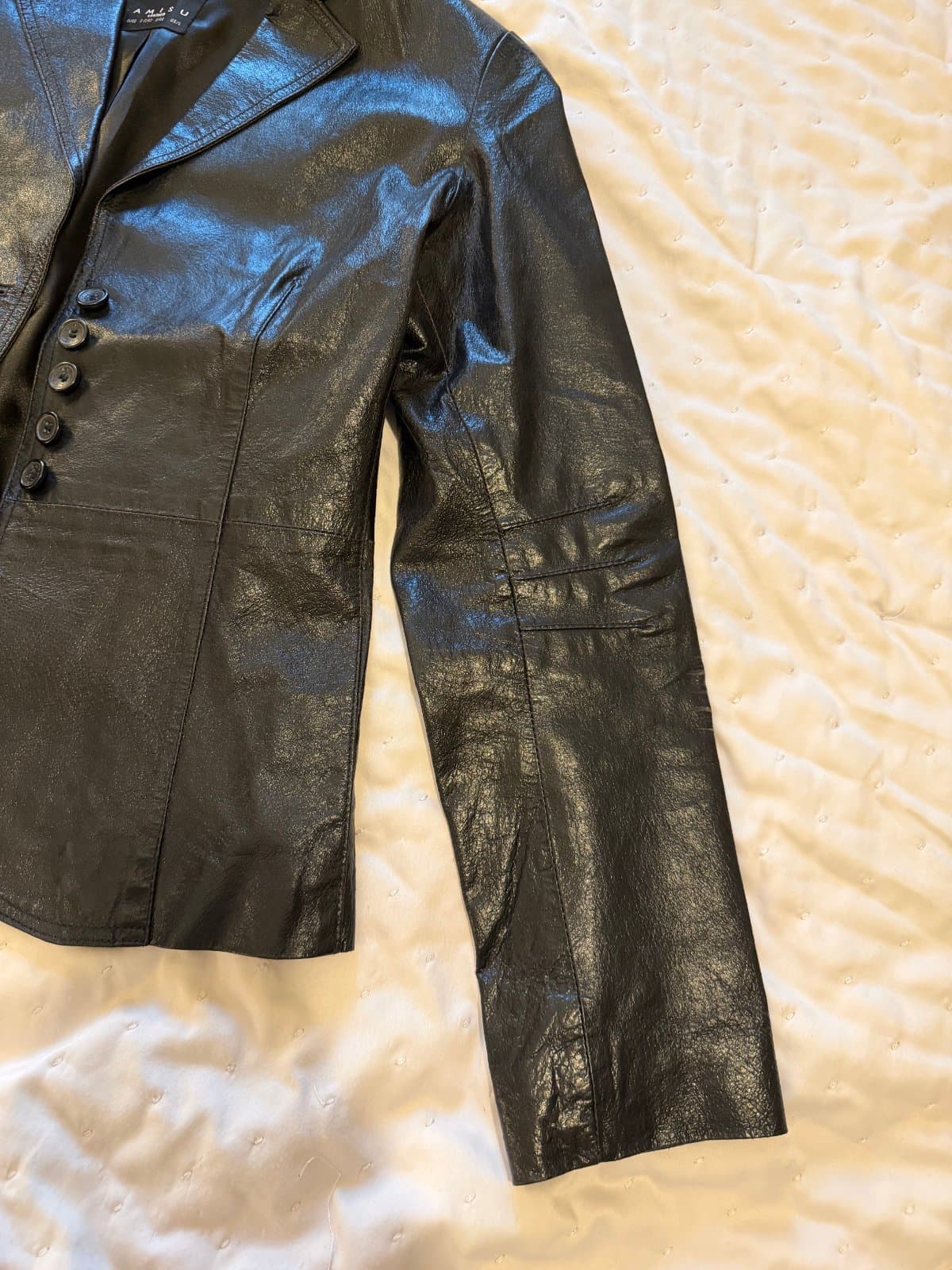 AMISU Genuine Leather Jacket – Black – Cute Fitted Blazer Style thumbnail 5