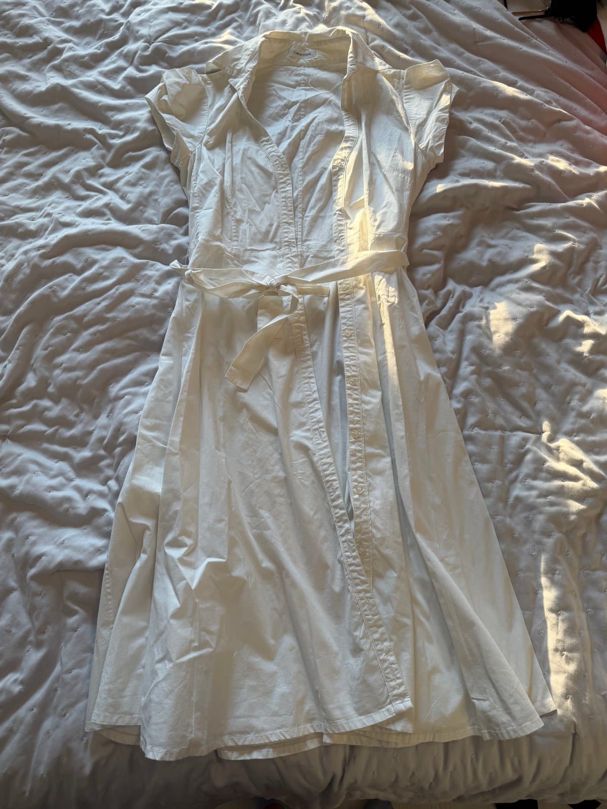 Calvin Klein White Belted Shirt Midi Dress thumbnail 3