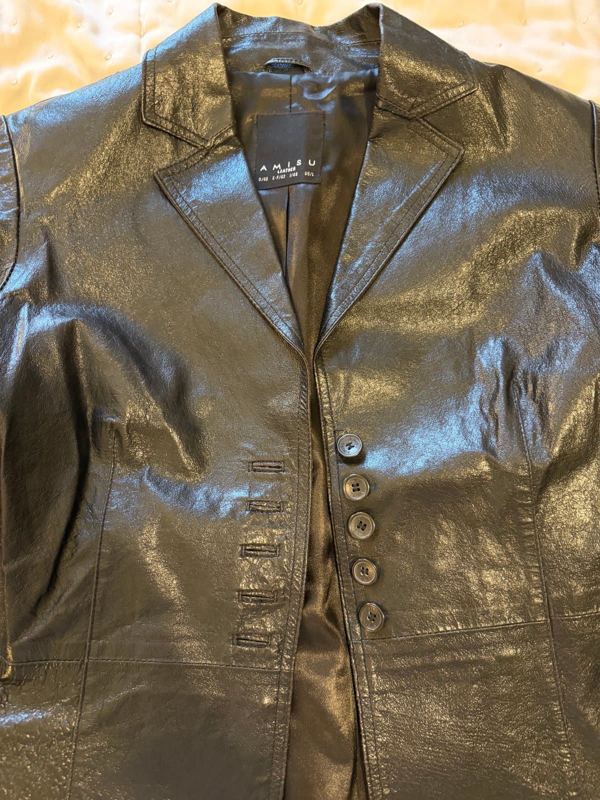 AMISU Genuine Leather Jacket – Black – Cute Fitted Blazer Style thumbnail 3