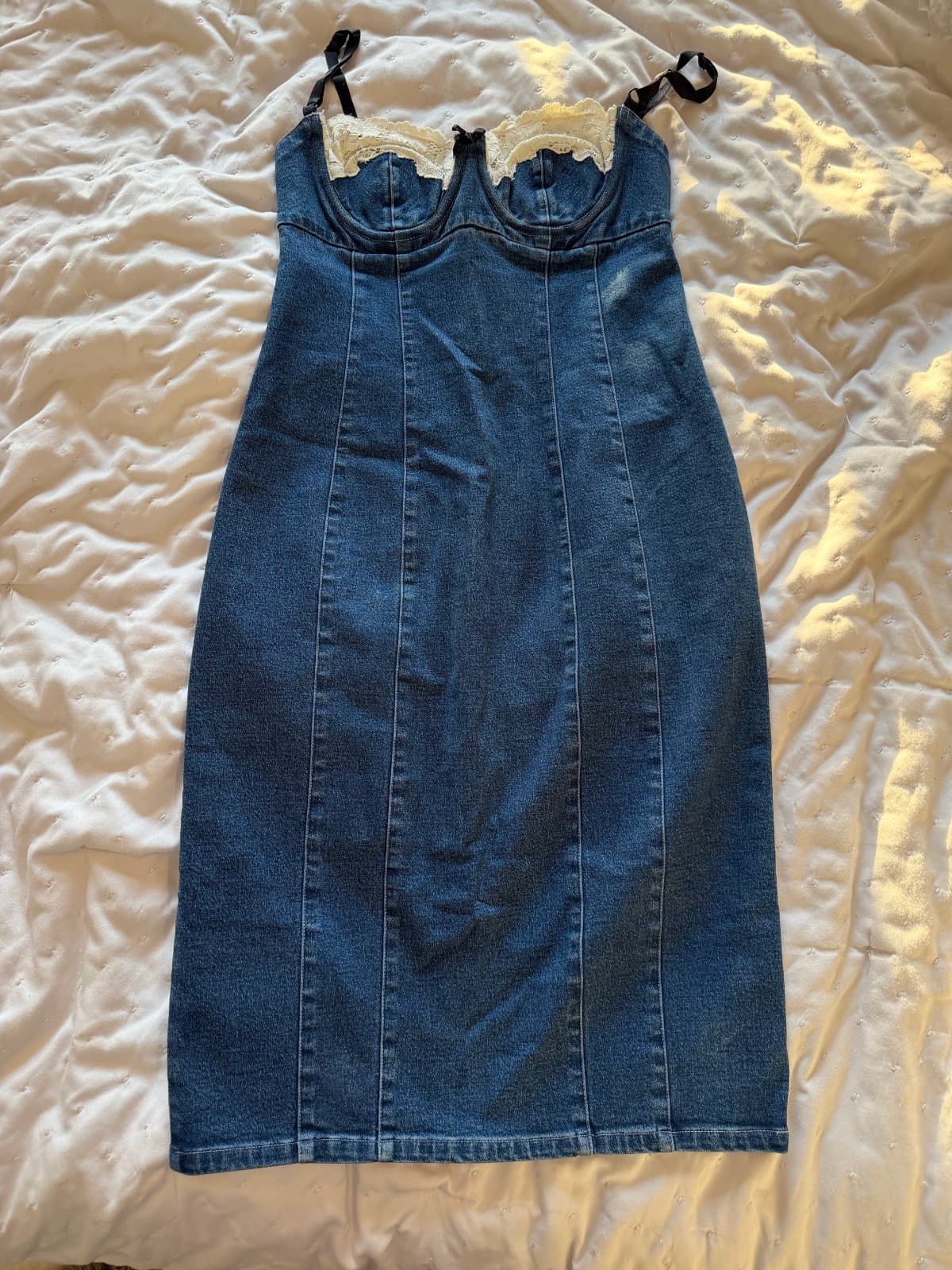 Moda International Denim Lace Corset Midi Dress – Size 4 thumbnail 2