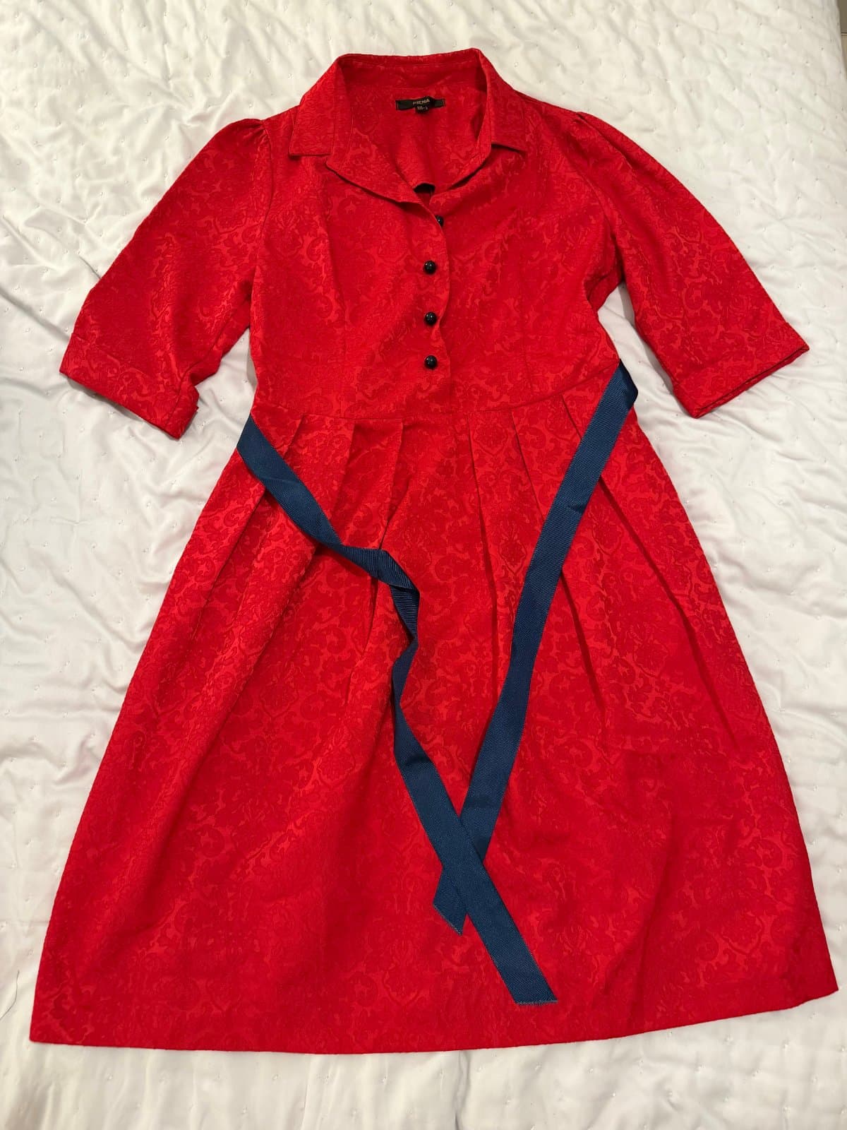PIENA Red Jacquard Shirt Dress with Contrast Belt ❤️ thumbnail 2