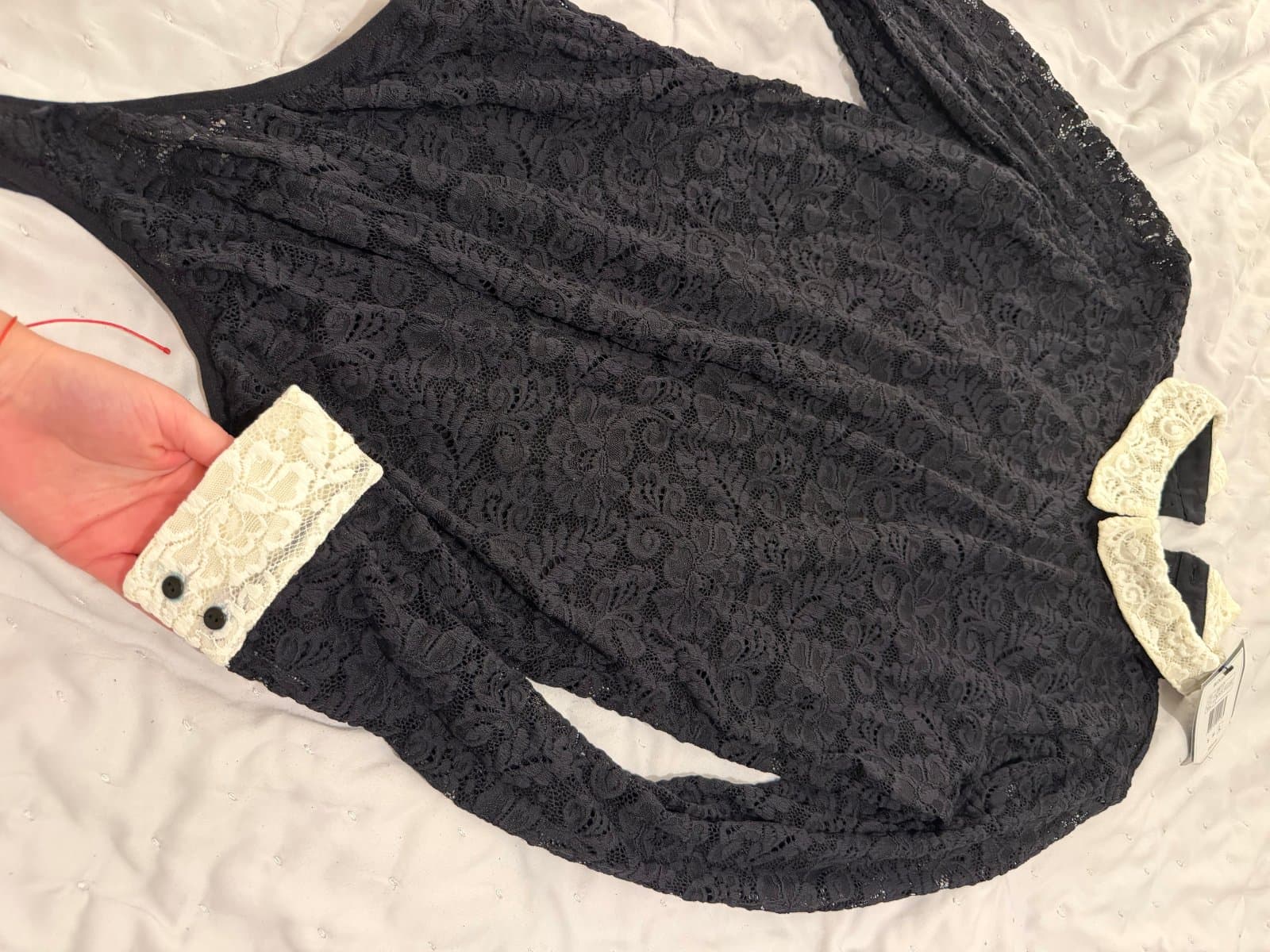 Arefeva Black Lace Bodysuit with White Collar – Size L 🖤🤍 thumbnail 2