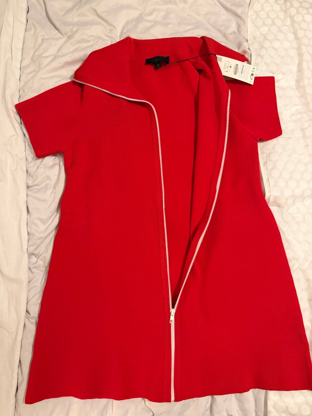 Zara Red Short-Sleeve Zip-Up Mini Dress – New With Tags thumbnail 2