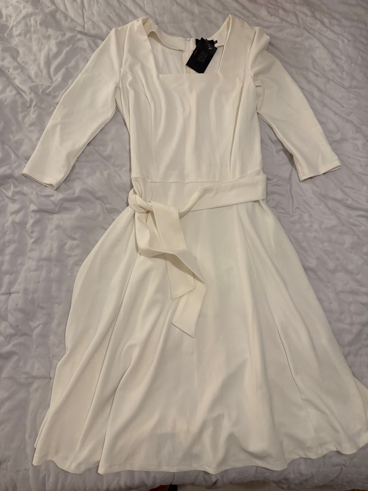 Pepe Runa Ivory Square Neck Belted Midi Dress – Size 1X – New With Tags thumbnail 2