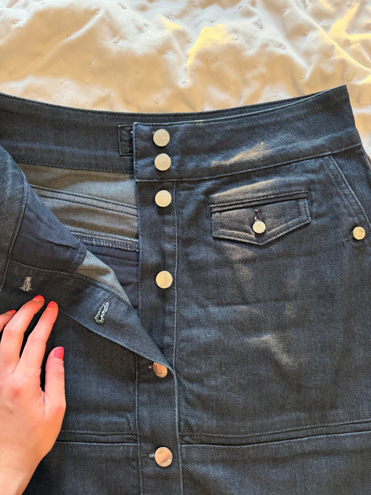 Karen Millen Dark Denim Button-Front A-Line Skirt – UK 10 thumbnail 2
