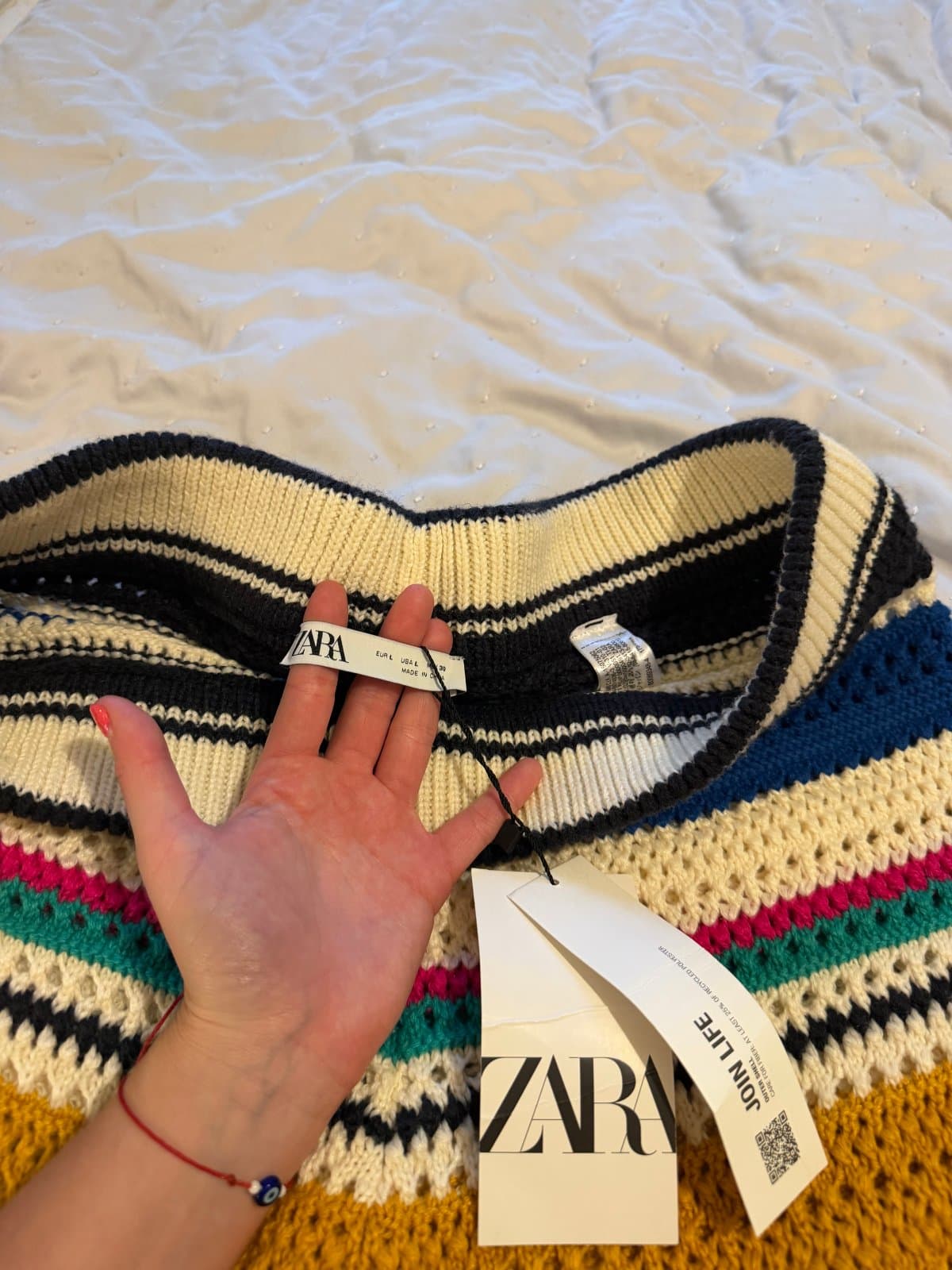 Zara Multicolour Crochet Striped Wide-Leg Trousers – New With Tags thumbnail 2