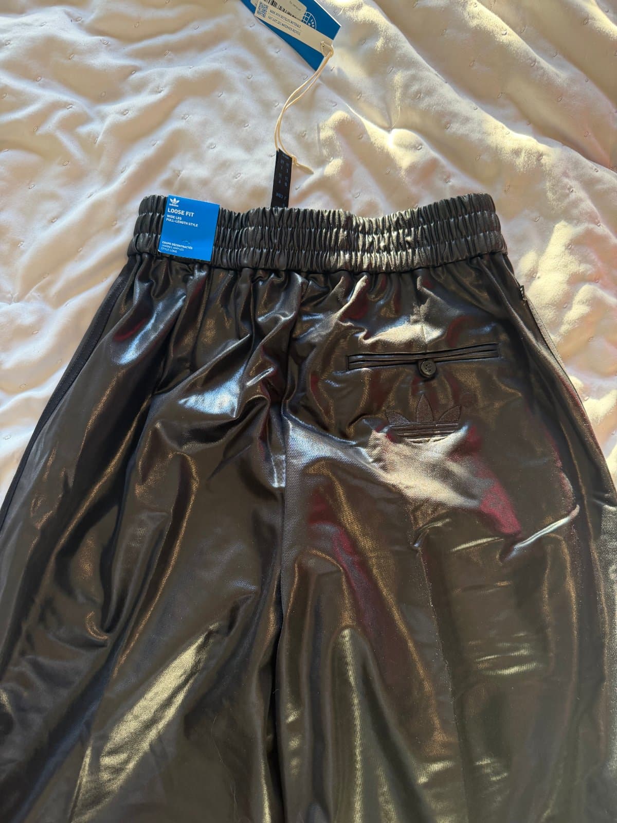 Unique adidas Chile 62 Metallic Black Wide-Leg Trousers – BNWT thumbnail 5