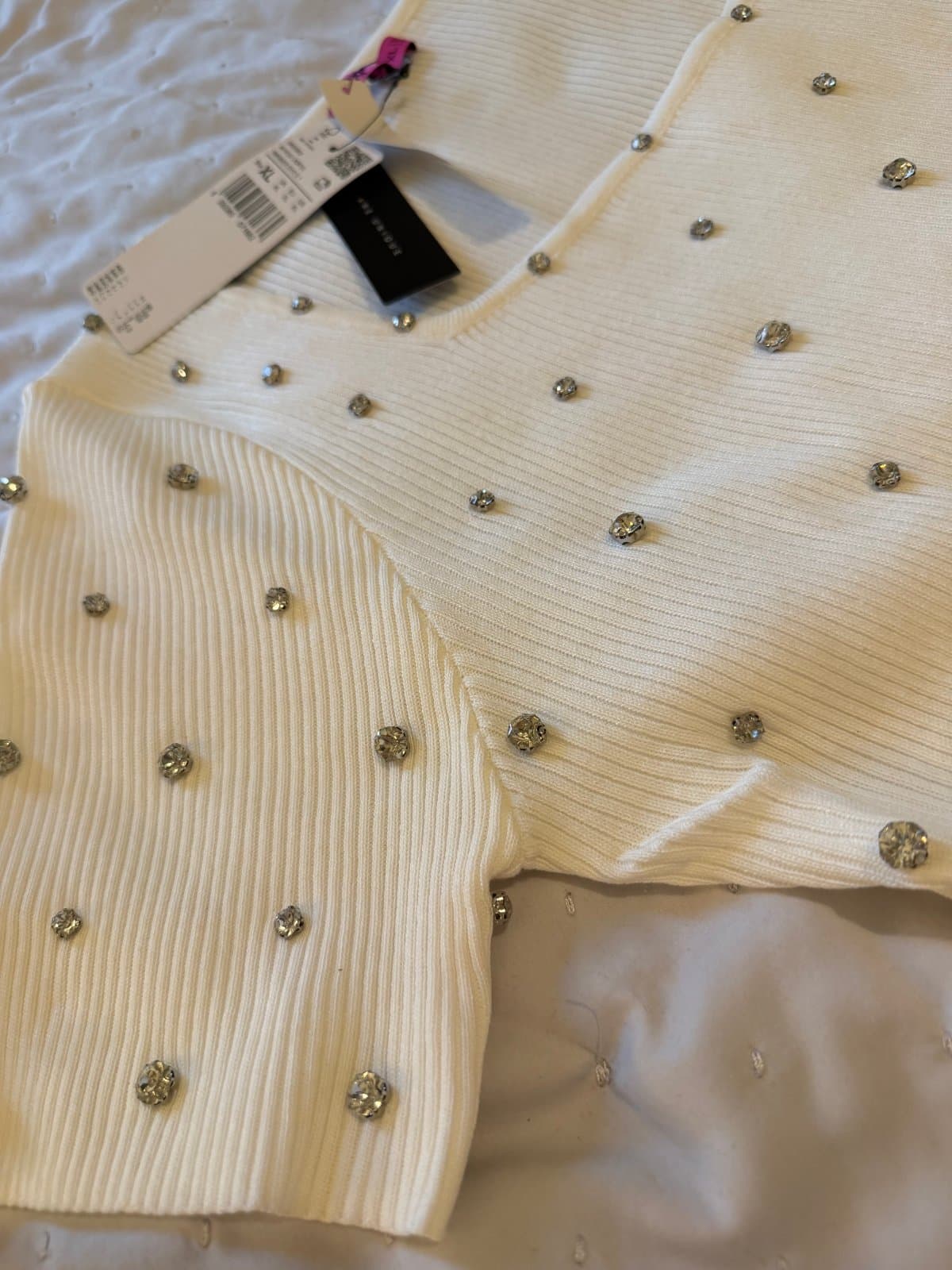 White Ribbed Embellished Bodycon Dress – Size XL – Brand New with Tags thumbnail 2