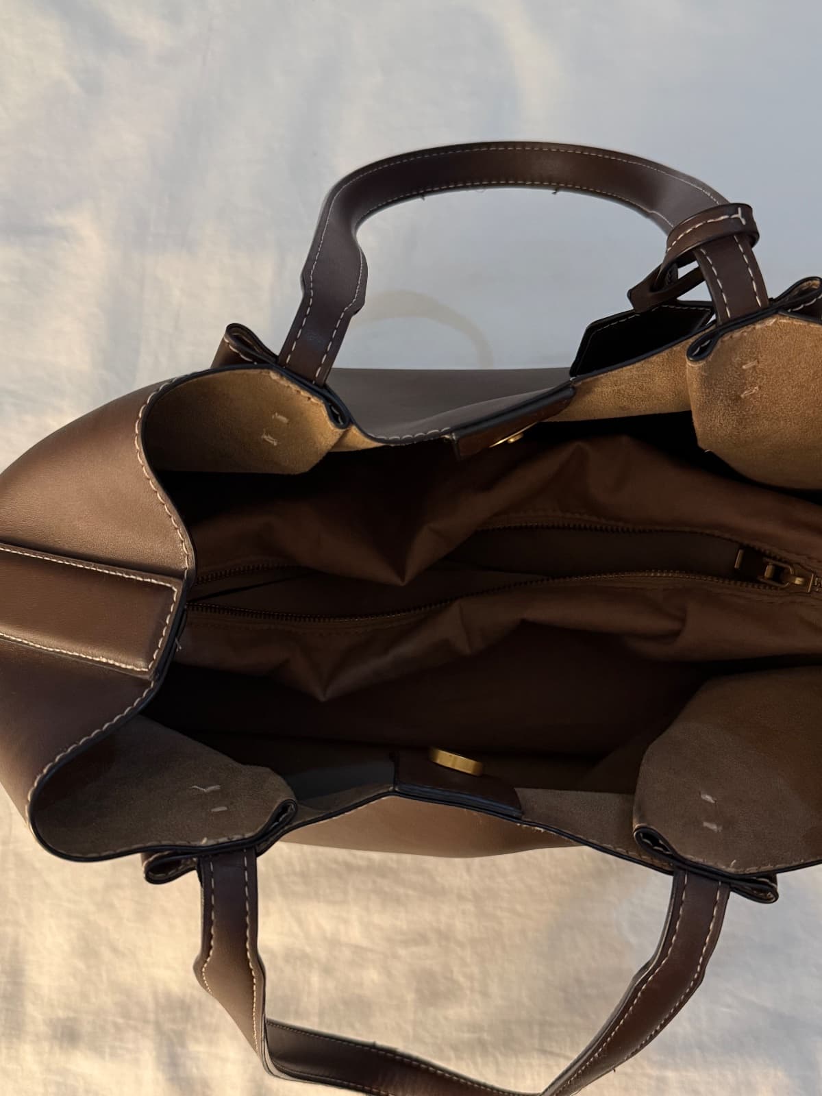 Zara Large Capacity Tote Brown Bag thumbnail 2