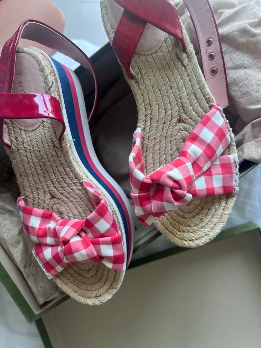 Gucci Gingham Espadrille Wedges - image 1