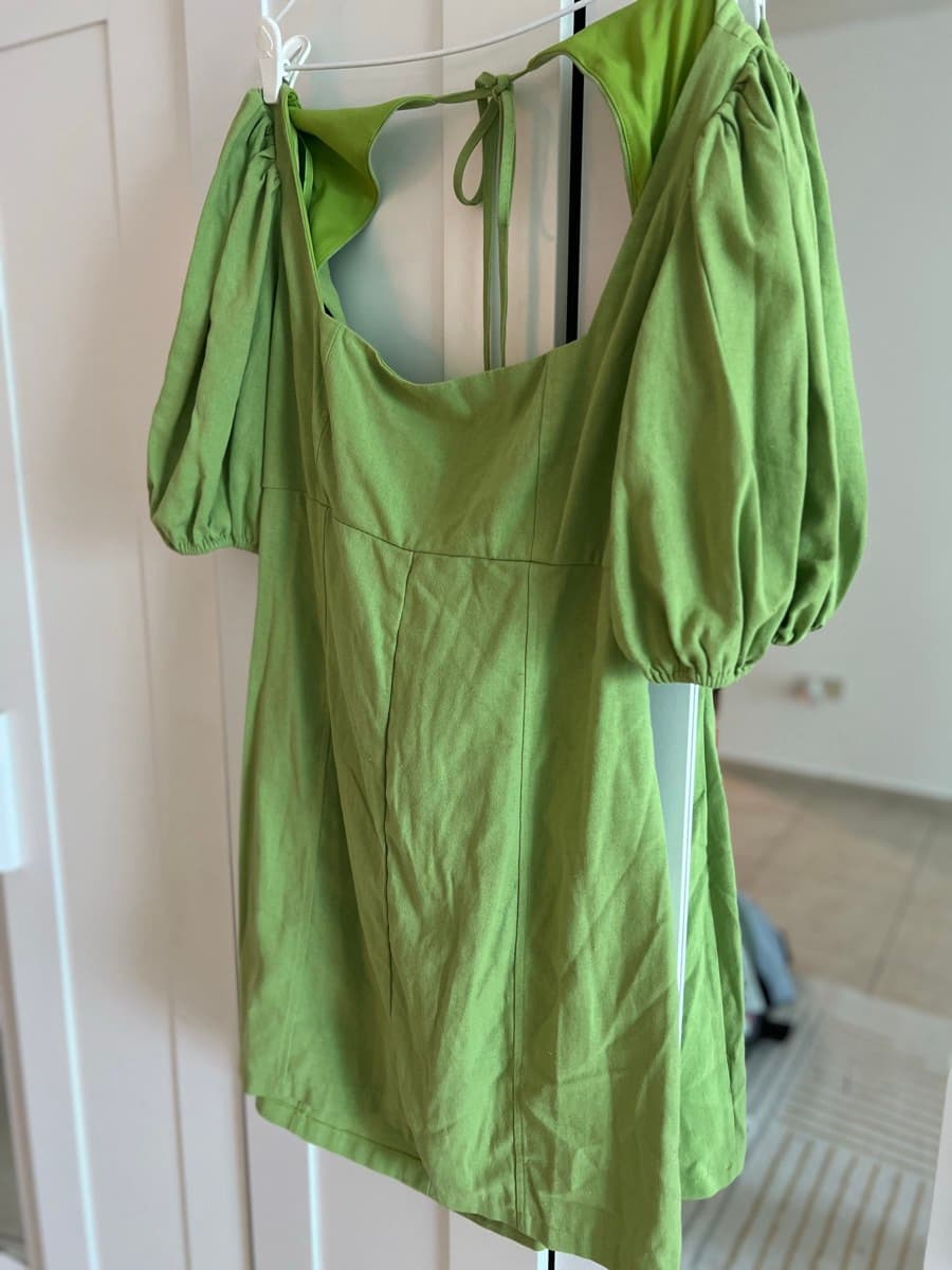 Lime Green Puff-Sleeve Dress